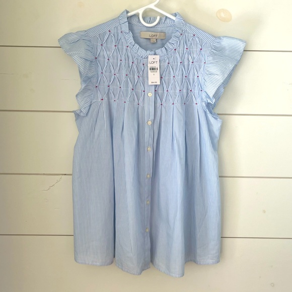 Loft Blue & White Striped Blouse - Picture 1 of 3